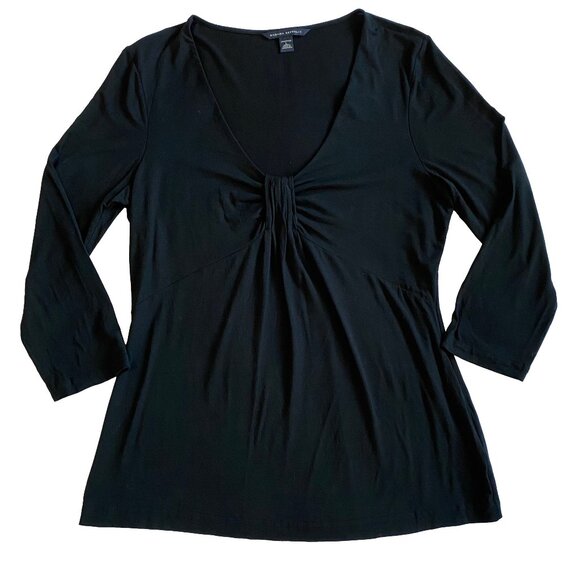 BANANA REPUBLIC Black Stretch Gathered V-Neck Top Business Casual L - Picture 3 of 12